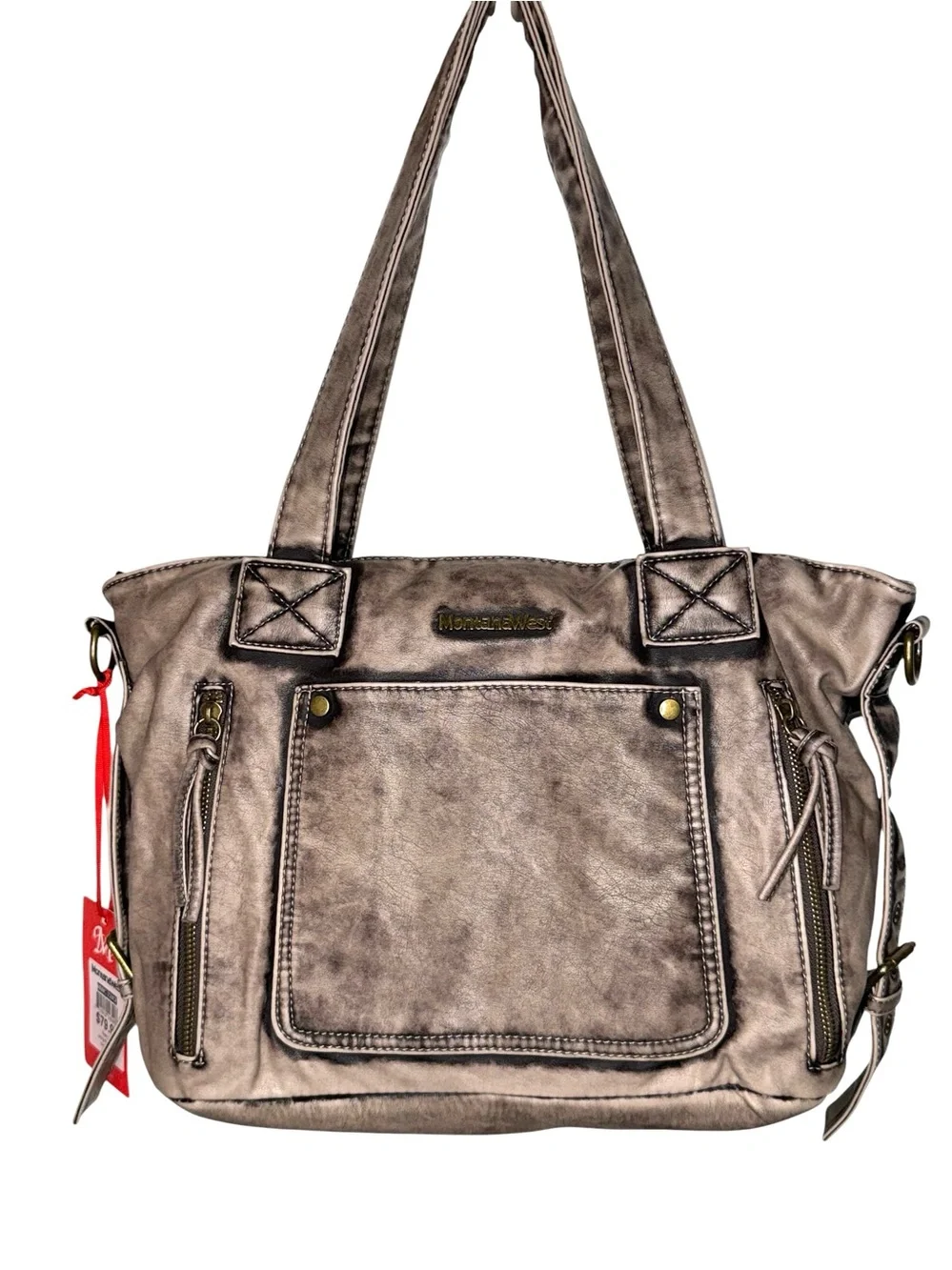 MONTANA WEST Distressed Vegan Leather/Denim-Look Hobo X-body Bag - NWT